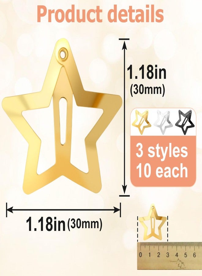 Mxxipp 30pcs Star Hair Clips for Women, Non-Slip Metal Star Snap Barrettes, Y2K Hairstyle Accessories for Thick Thin Fine Straight Curly Long Short Hair- Gold & Silver & Black - Image 2